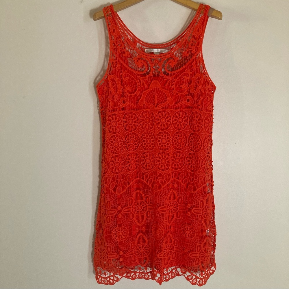 LC Lauren Conrad Coral Crochet Dress Size Large